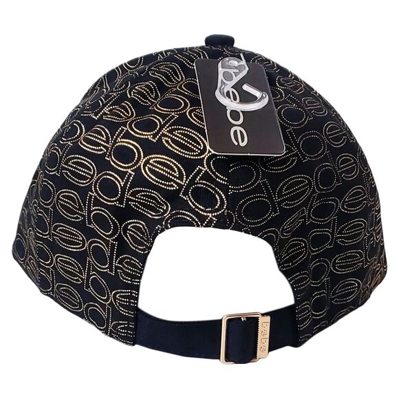 NWT BEBE AUTHENTIC WOMEN\'S AOP LOGO GOLD BLACK BASEBALL CAP HAT main image 4